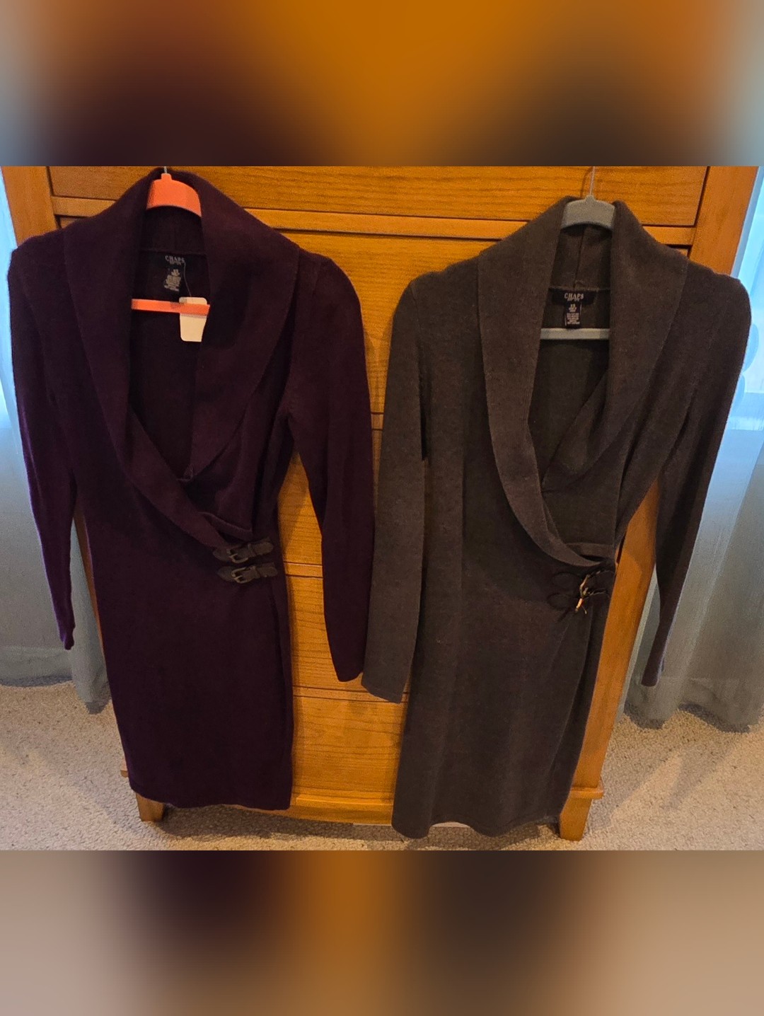 Chaps Dress Duo Women's Merlot & Dark Gray Wrap-Front Dress, Shawl Collar